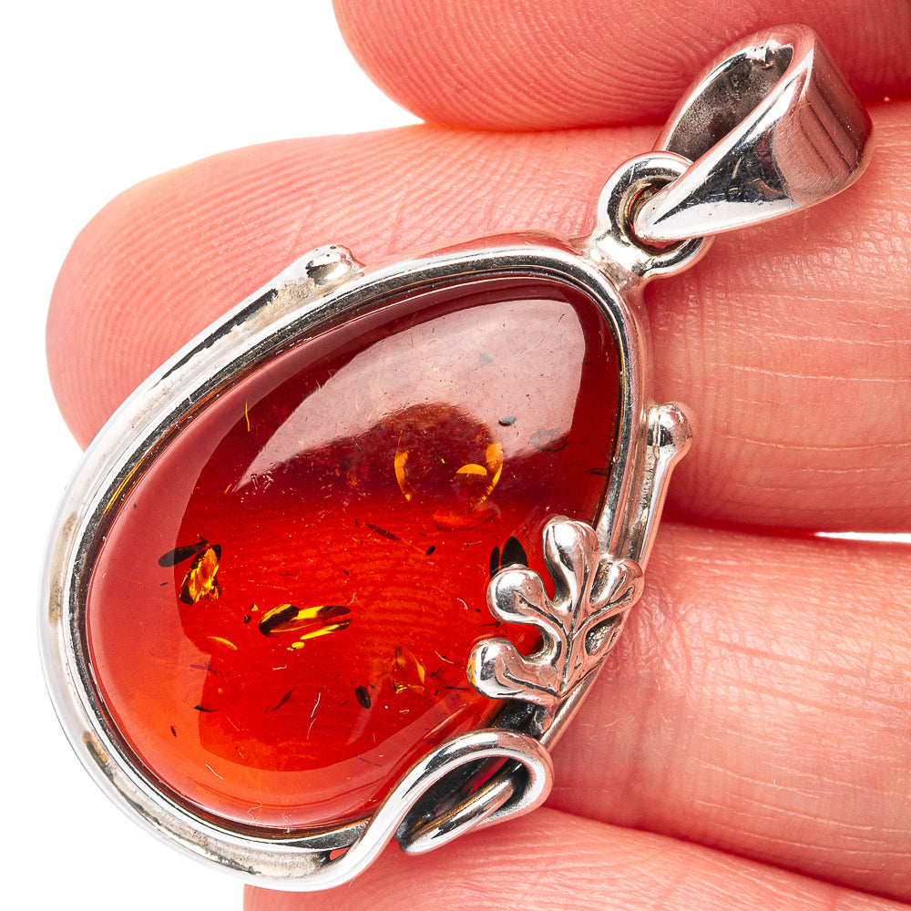 Baltic Amber Leaf Pendant 1 5/8" (.925 Sterling Silver)