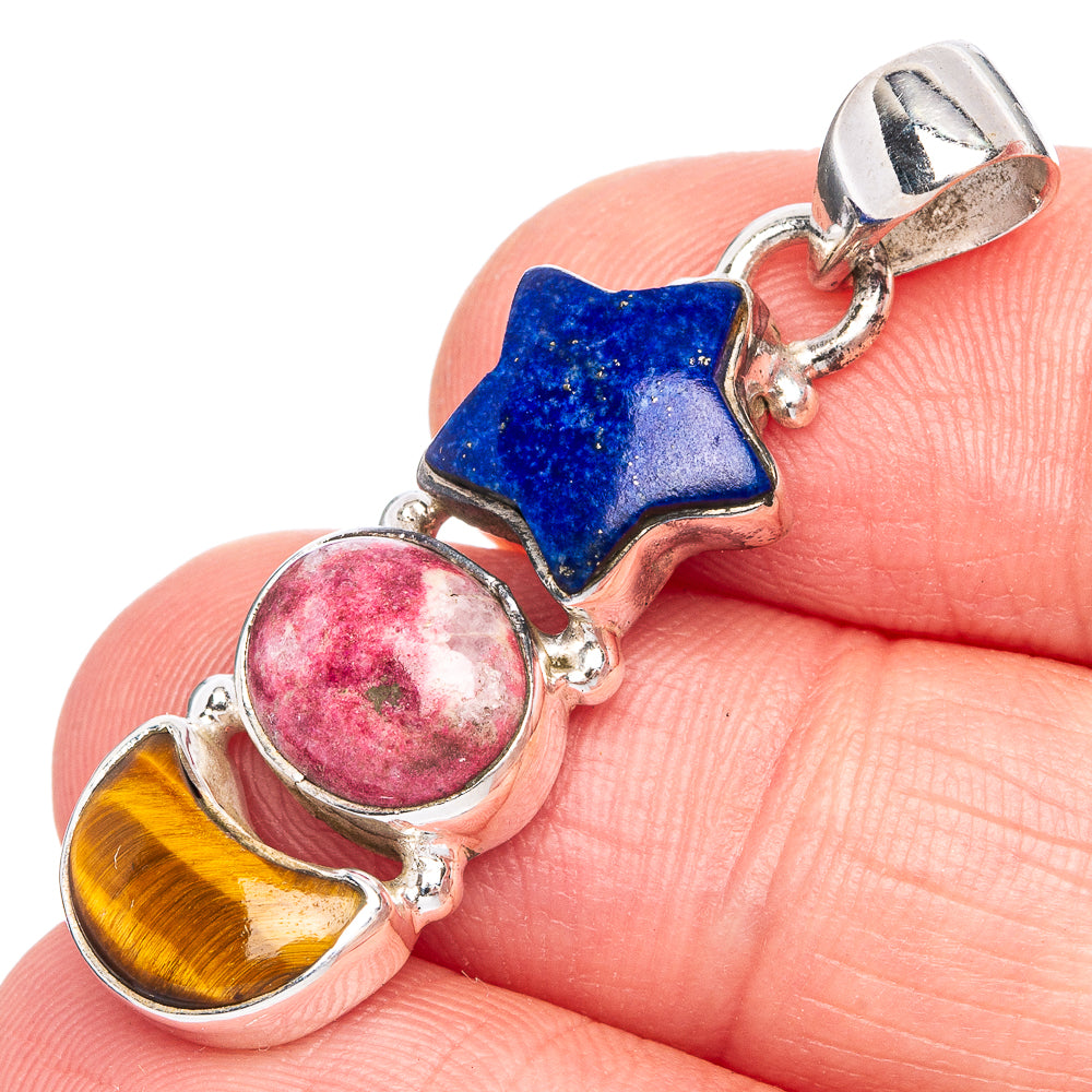Lapis Lazuli, Thulite, Tiger Eye Pendant 1 1/2" (925 Sterling Silver) P40279