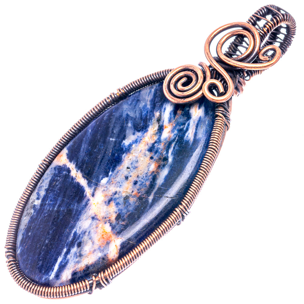 Sodalite Wire Wrap Pendant 2 7/8" (Oxidized Copper)