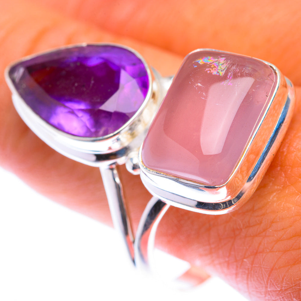 Large Rose Quartz, Amethyst Ring Size 10.75 (925 Sterling Silver) RING140036
