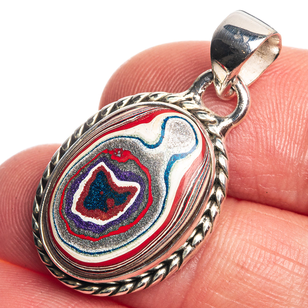 Fordite 925 Sterling Silver Pendant 1 1/4"