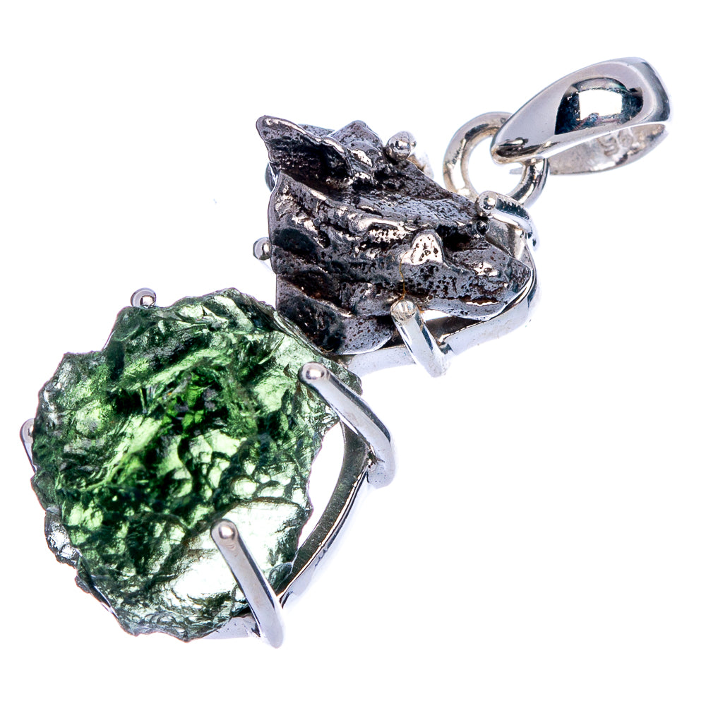 Rare Czech Moldavite, Meteorite Pendant 1 3/8" (925 Sterling Silver) P40314