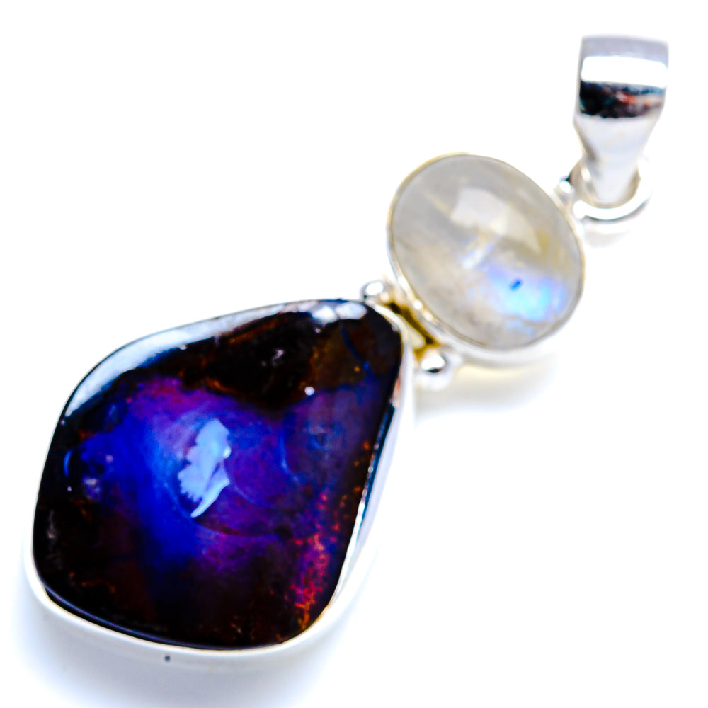 Boulder Opal, Rainbow Moonstone 925 Sterling Silver Pendant 1 3/4" (925 Sterling Silver) PD38428