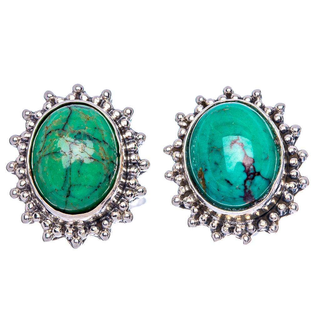 Tibetan Turquoise Earrings 5/8" (925 Sterling Silver) E1503