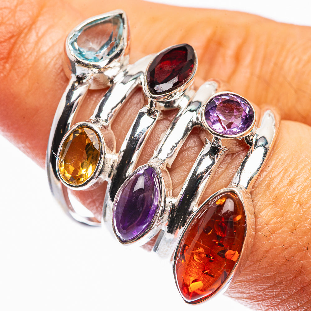 Baltic Amber, Garnet, Amethyst, Citrine, Blue Topaz Ring Size 8.25 (925 Sterling Silver) R142269