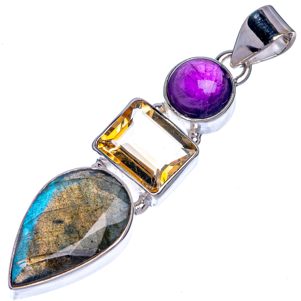 Labradorite, Citrine, Amethyst Pendant 2 1/8" (925 Sterling Silver) P39798