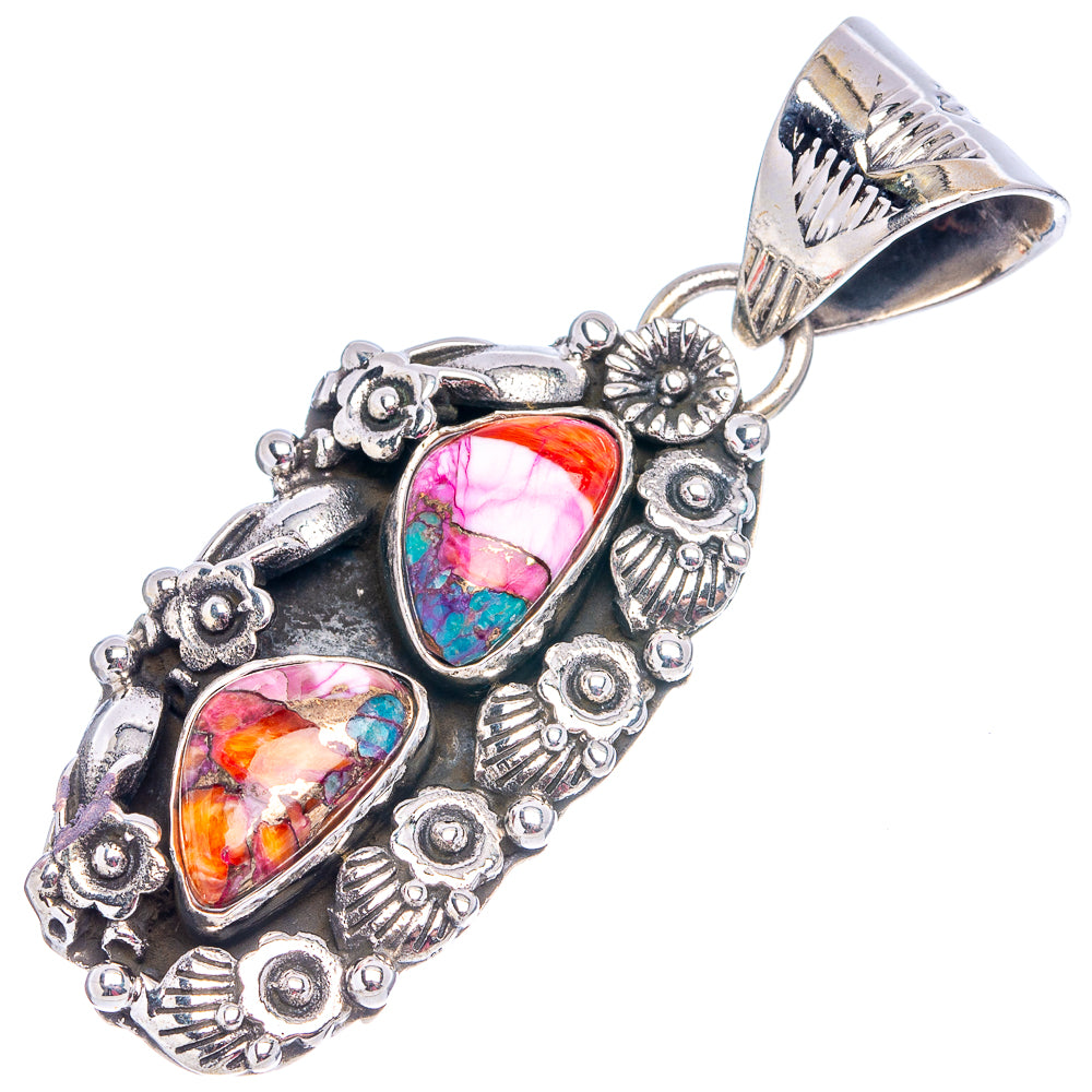 Exclusive Pink Dahlia Mohave Turquoise Pendant 2 1/8" (.925 Sterling Silver)