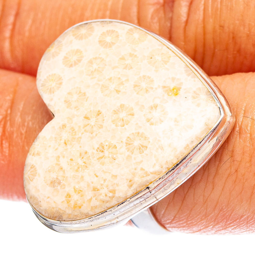 Large Fossil Coral Heart 925 Sterling Silver Ring Size 7 (925 Sterling Silver) R6368