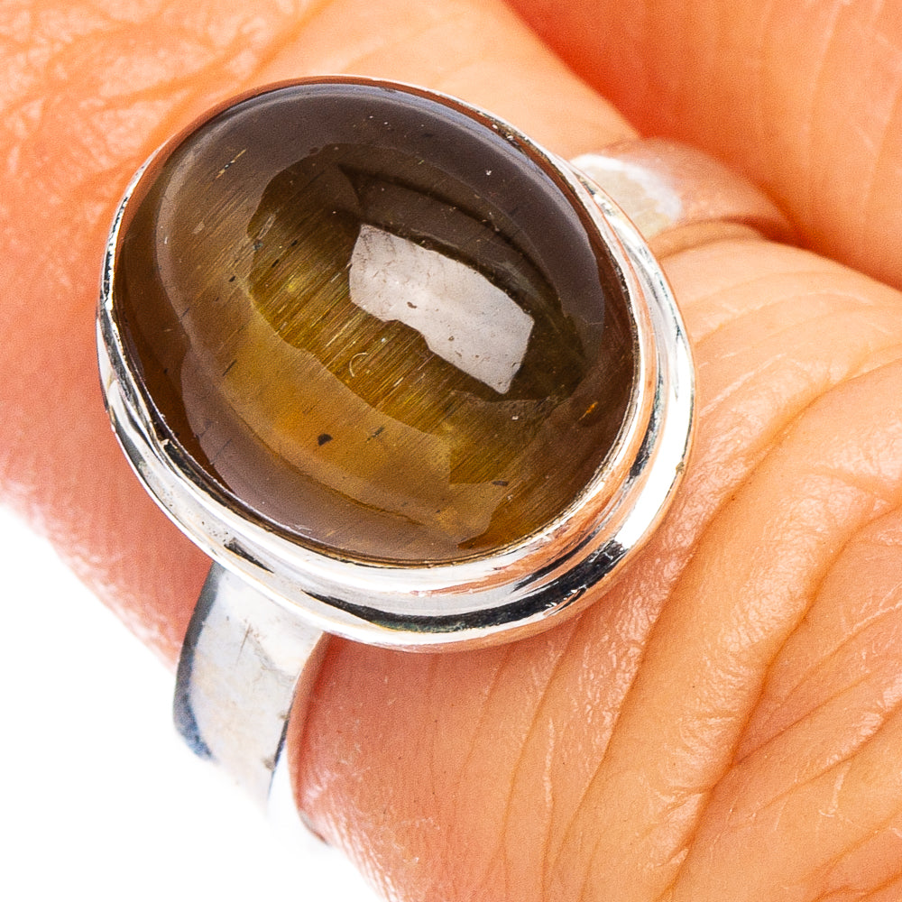 Yellow Cat's Eye Ring Size 4.75 (.925 Sterling Silver)