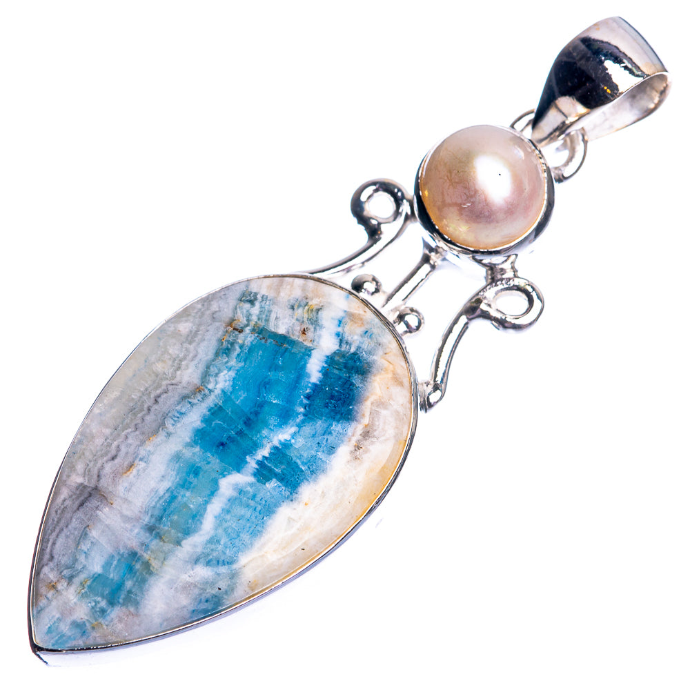 Blue Scheelite, Cultured Pearl Pendant 2" (925 Sterling Silver) P39079