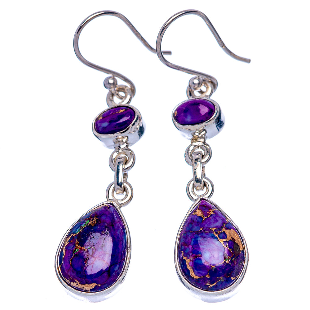 Purple Copper Composite Turquoise Earrings 1 3/4" (925 Sterling Silver) E433321