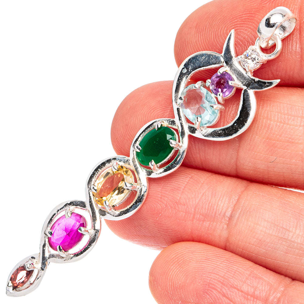 Dainty Multi-Stone Chakra Pendant 2 1/2" (925 Sterling Silver) P45220