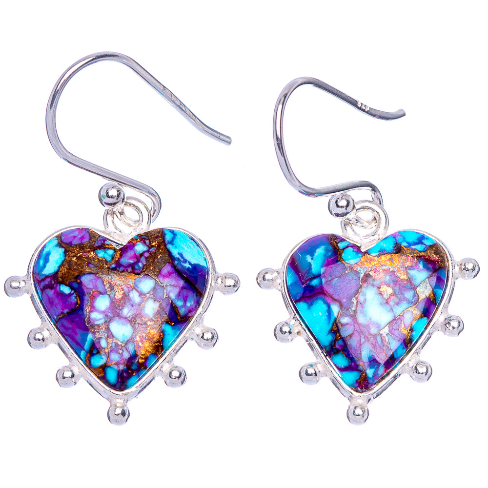 Spiny Oyster Turquoise Heart Earrings 1 1/8" (925 Sterling Silver) E1909