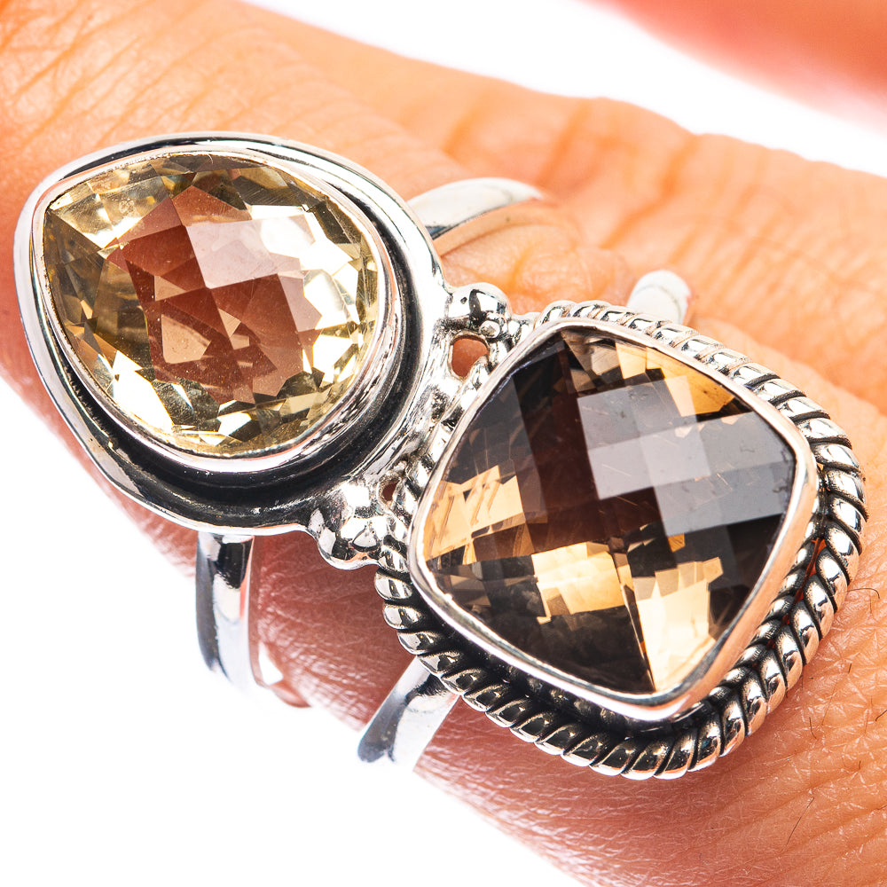 Large Smoky Quartz, Citrine Ring Size 8.5 (925 Sterling Silver) R143219