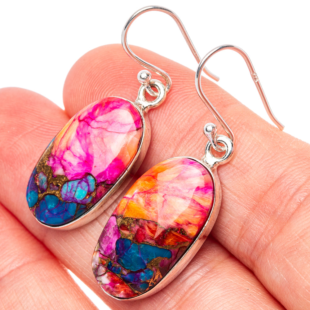 Kingman Pink Dahlia Turquoise Earrings 1 3/8" (925 Sterling Silver) E1675