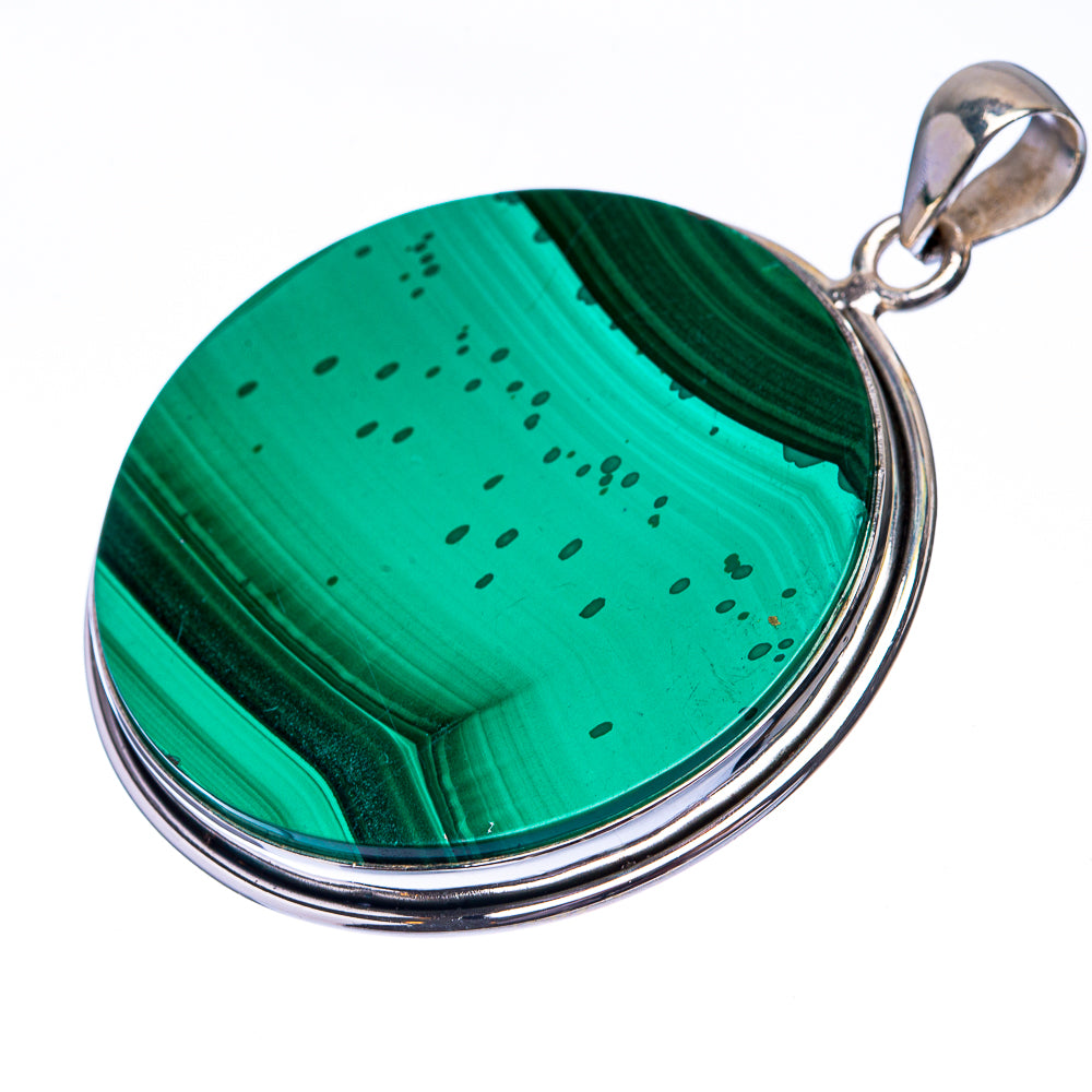 Malachite Coin 925 Sterling Silver Pendant 2" (925 Sterling Silver) PD38641