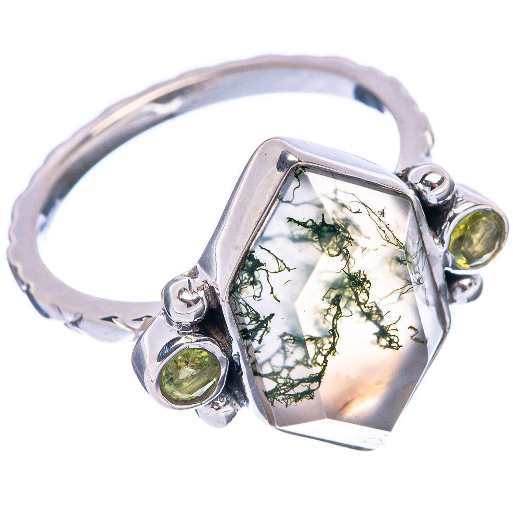 Premium Green Moss Agate, Peridot Ring Size 7 (925 Sterling Silver) R1815