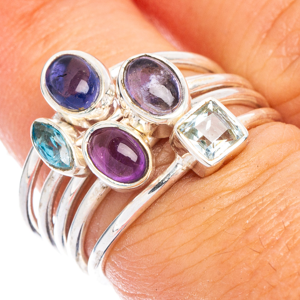 Tanzanite, Amethyst, Blue Topaz, White Quartz Ring Size 6.5 (925 Sterling Silver) R7443