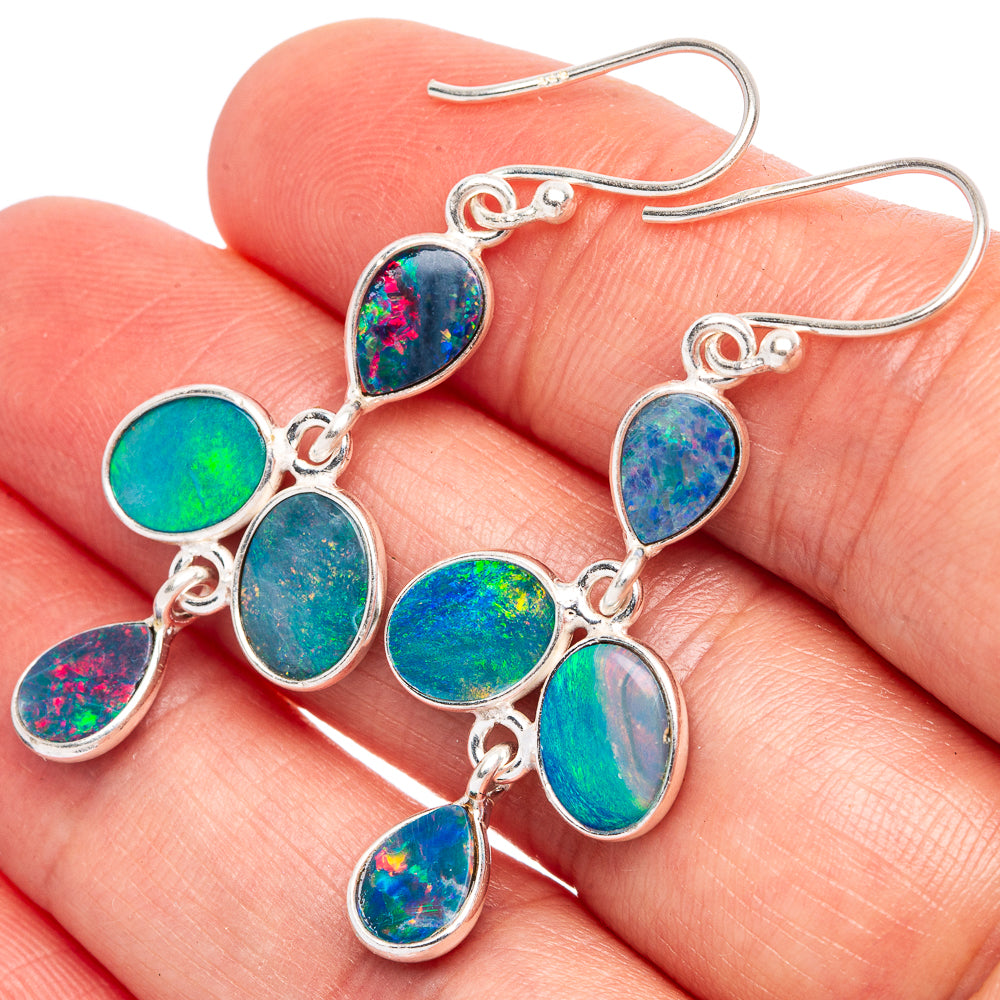 Doublet Opal Earrings 1 3/4" (925 Sterling Silver) E2362