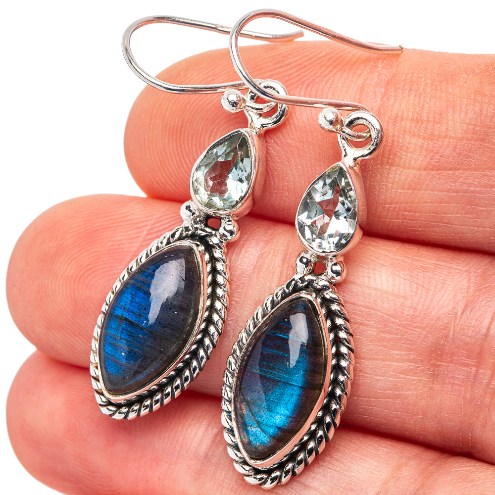 Labradorite Earrings 1 3/4" (.925 Sterling Silver)