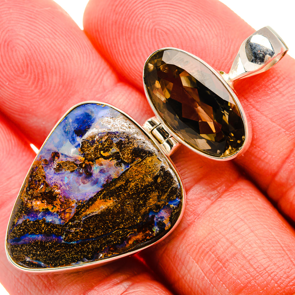 Boulder Opal, Smoky Quartz Pendant 2" (925 Sterling Silver) PD38025