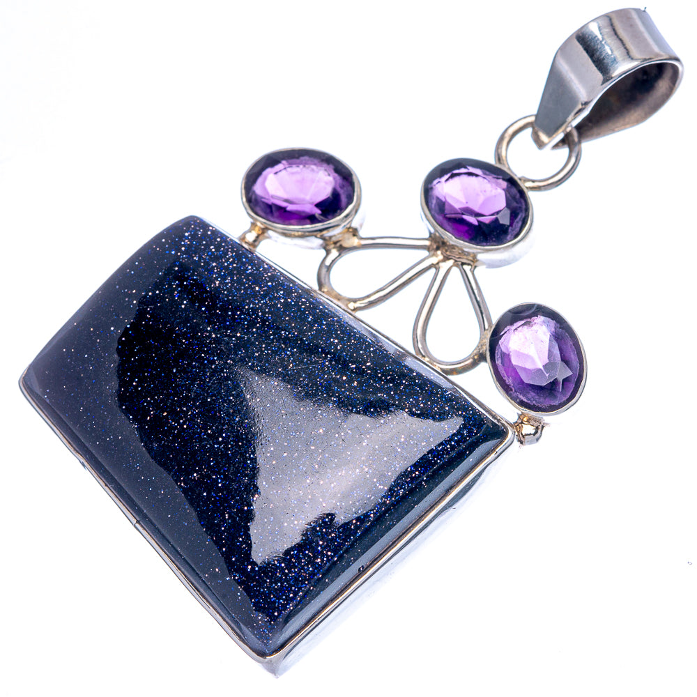 Blue Goldstone, Amethyst Pendant 2 1/8" (925 Sterling Silver) P40081