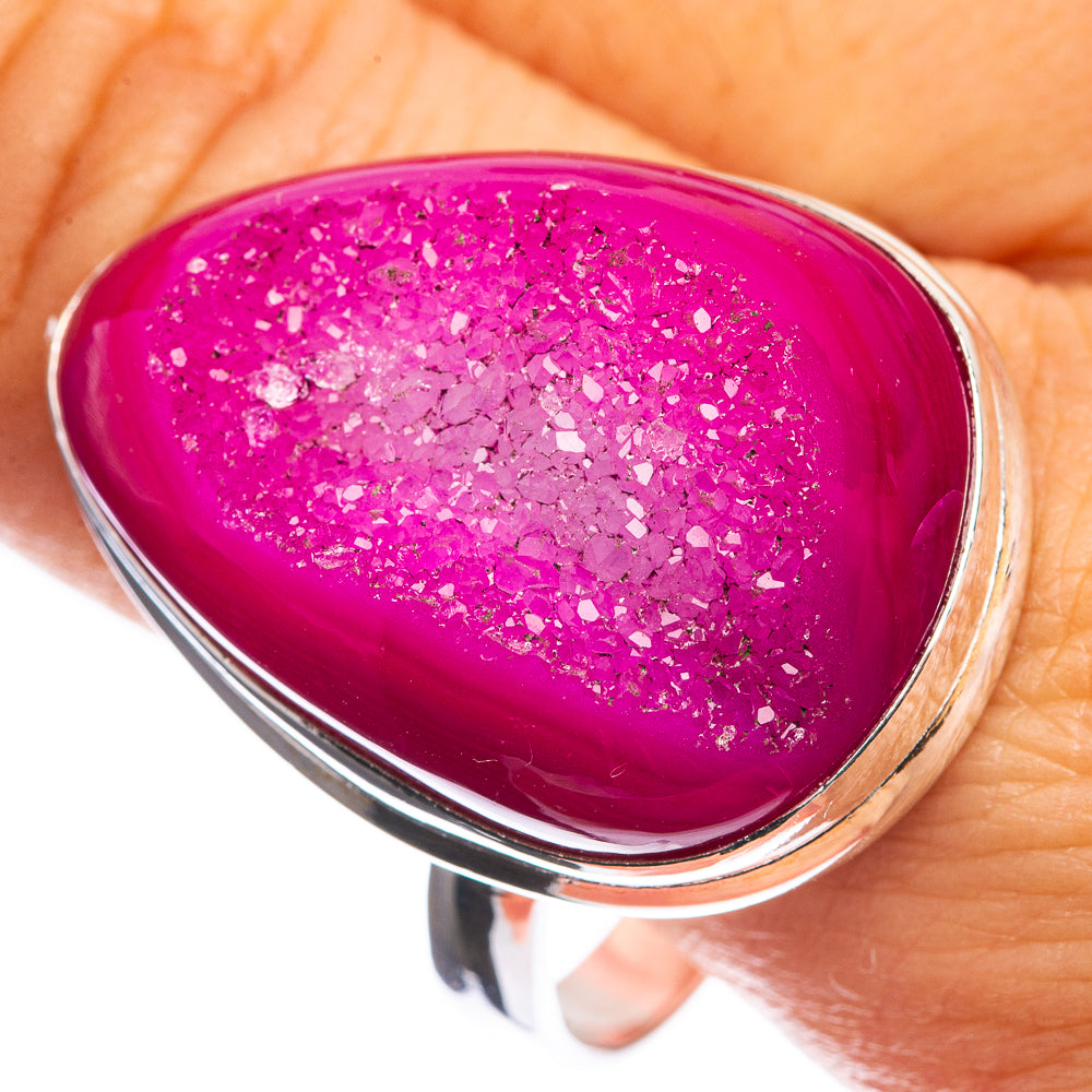 Large Pink Druzy 925 Sterling Silver Ring Size 13.25