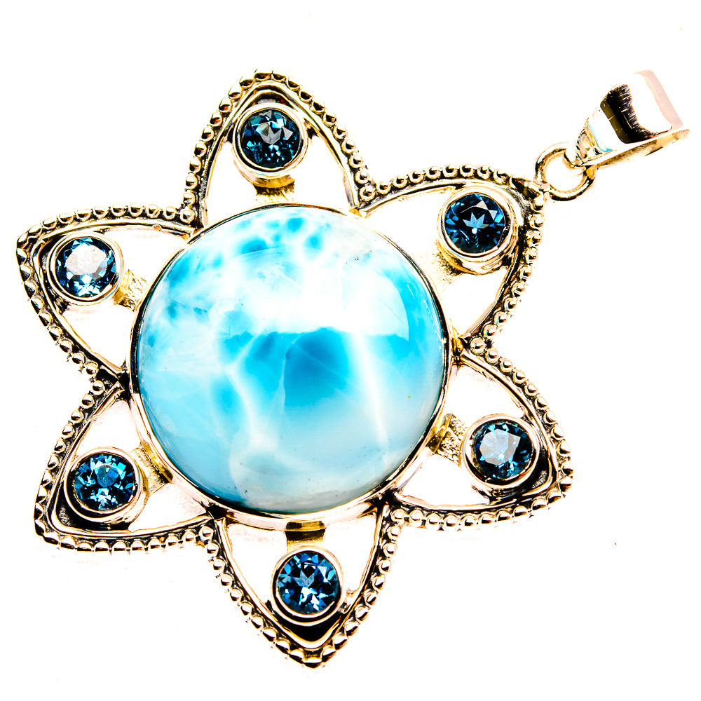 Signature Larimar, London Blue Topaz 925 Sterling Silver Pendant 1 7/8" (925 Sterling Silver) PD37803