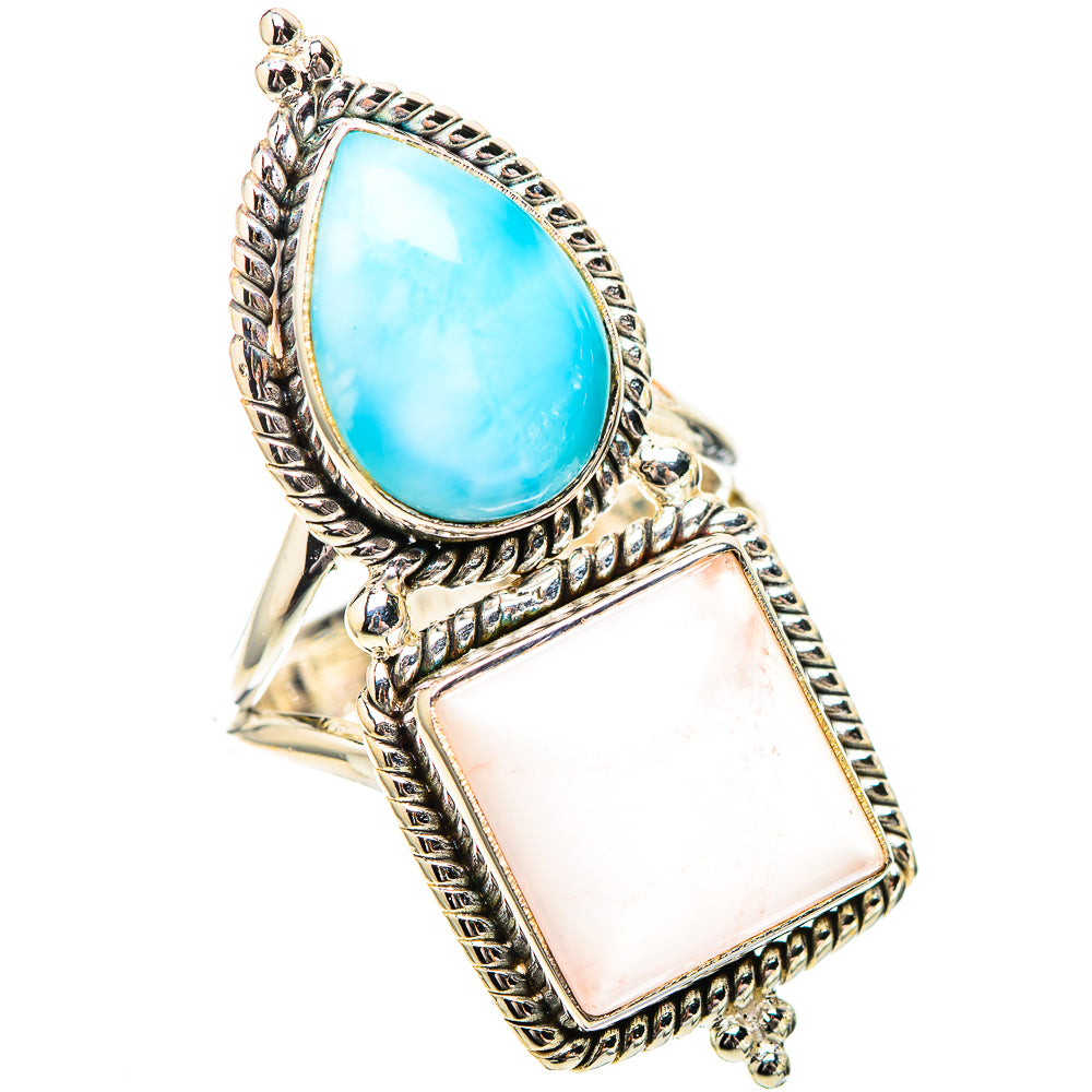 Large Rose Quartz, Larimar Ring Size 8 (925 Sterling Silver) RING139094