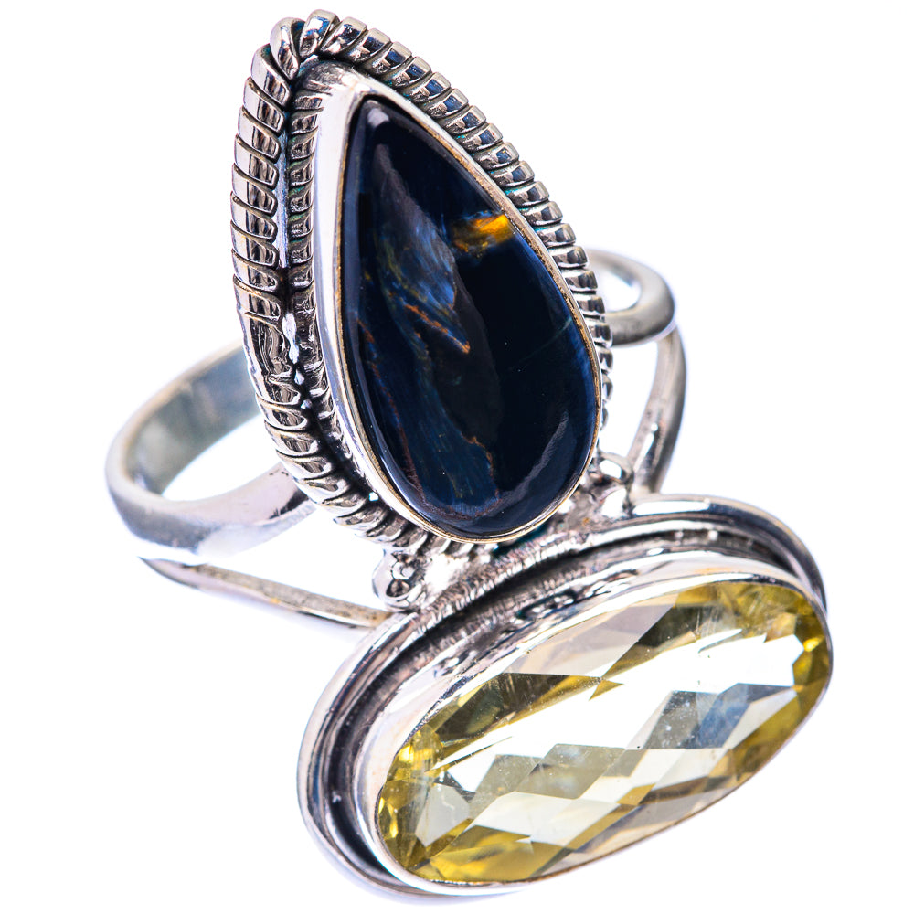 Large Lemon Quartz, Pietersite Ring Size 9.75 (925 Sterling Silver) R141453