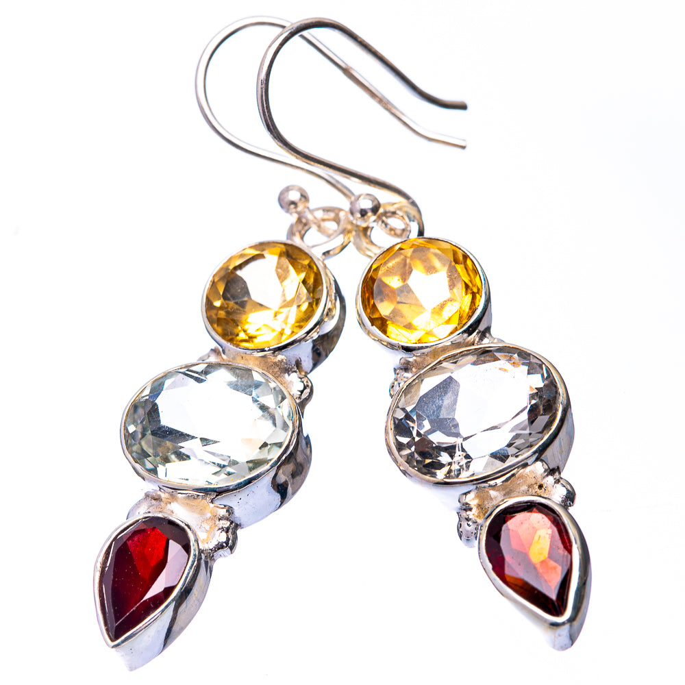 White Quartz, Citrine, Garnet Earrings 1 3/4" (925 Sterling Silver) E432313