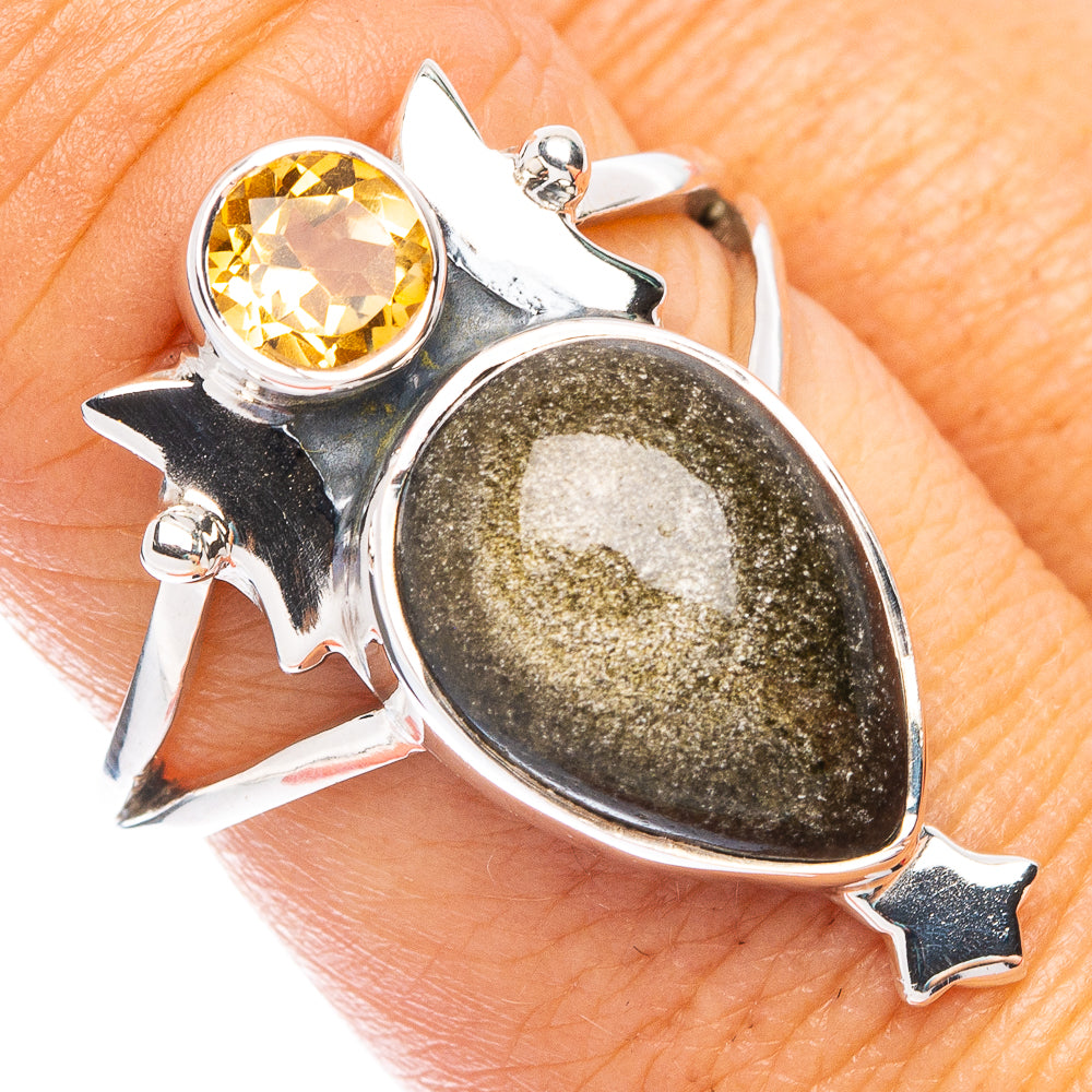 Premium Gold Sheen Obsidian, Citrine Ring Size 7.5 (925 Sterling Silver) R7649