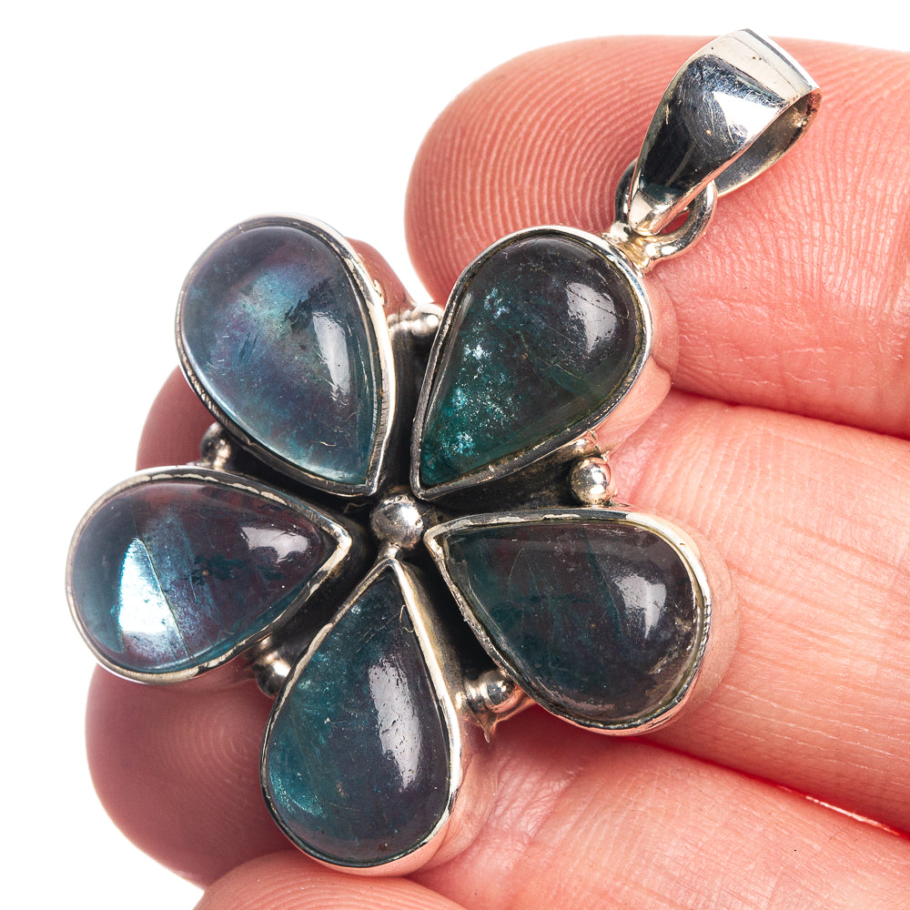 Blue Fluorite 925 Sterling Silver Pendant 1 1/2"