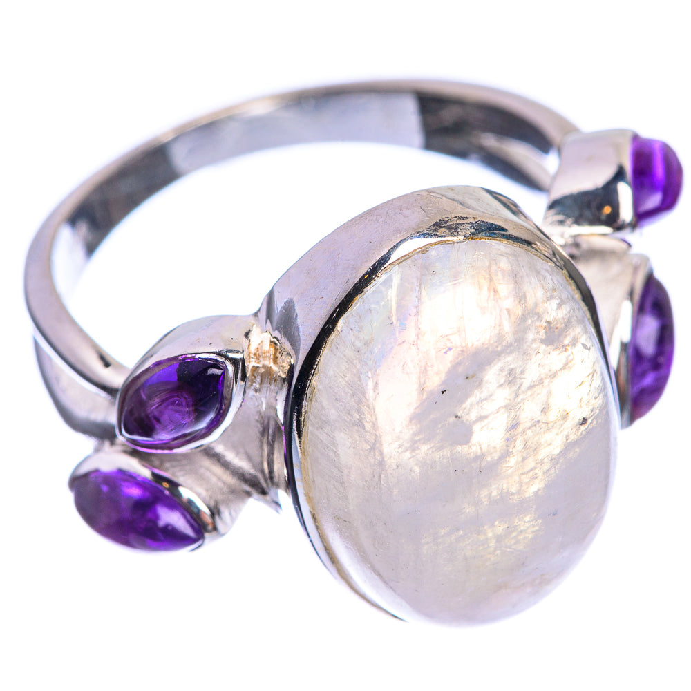 Rainbow Moonstone, Amethyst 925 Sterling Silver Ring Size 9