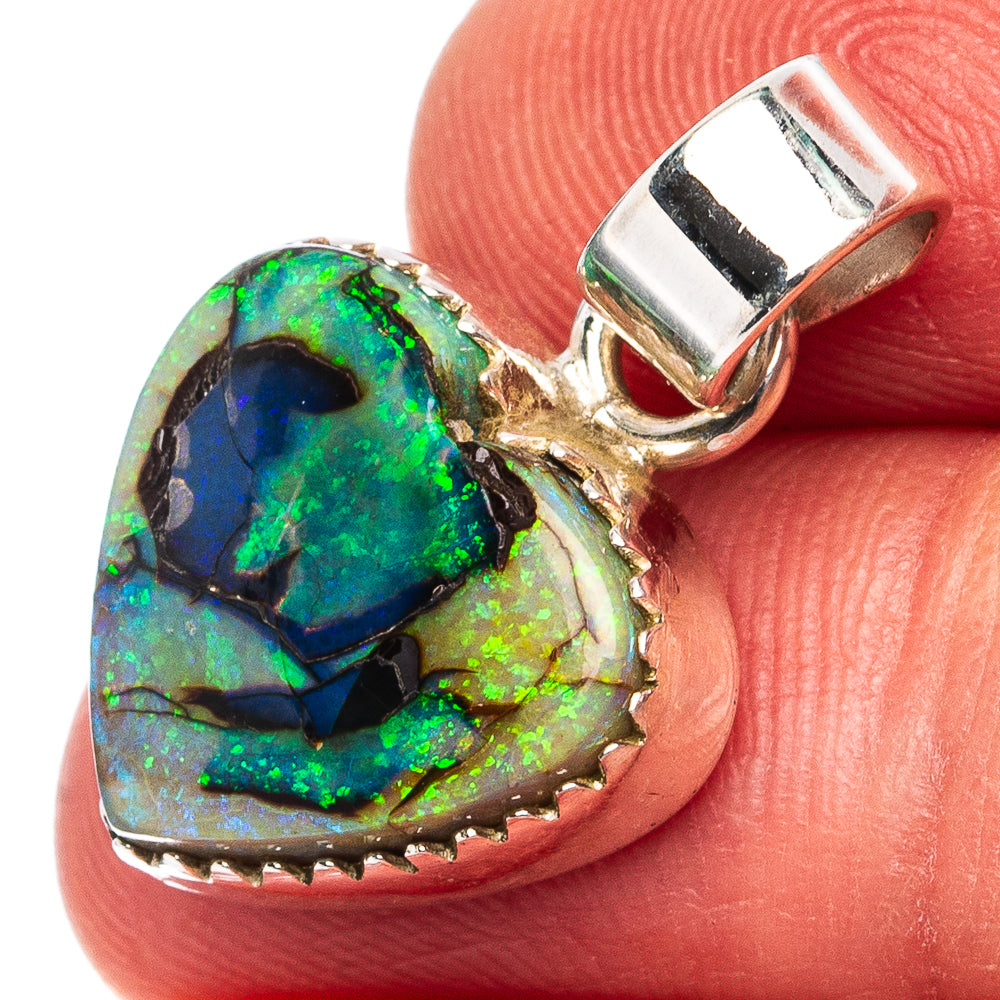 Rare Sterling Opal Heart Pendant 1 1/8" (.925 Sterling Silver)