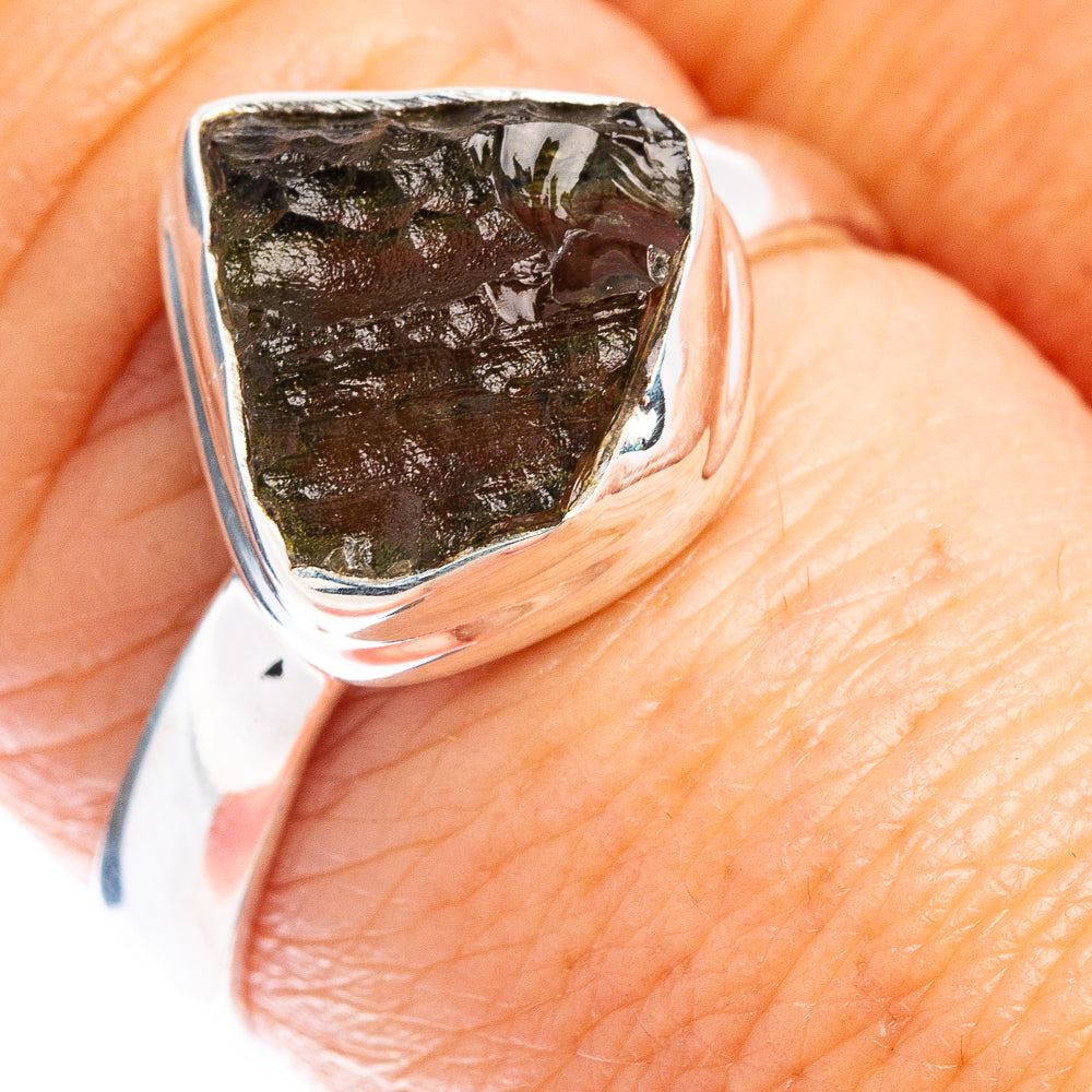 Rare Czech Moldavite Ring Size 8 (.925 Sterling Silver)