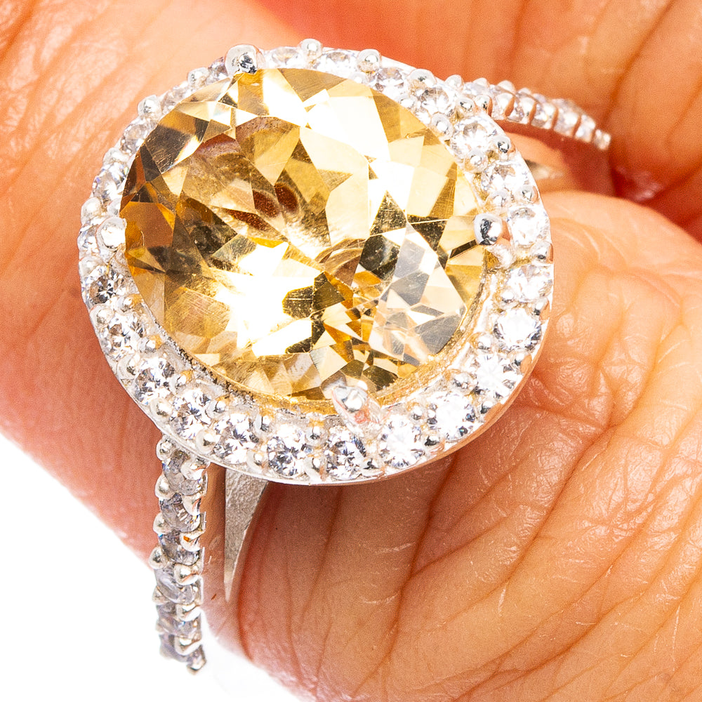 Faceted Citrine, Cubic Zirconia Ring Size 7 (.925 Sterling Silver)
