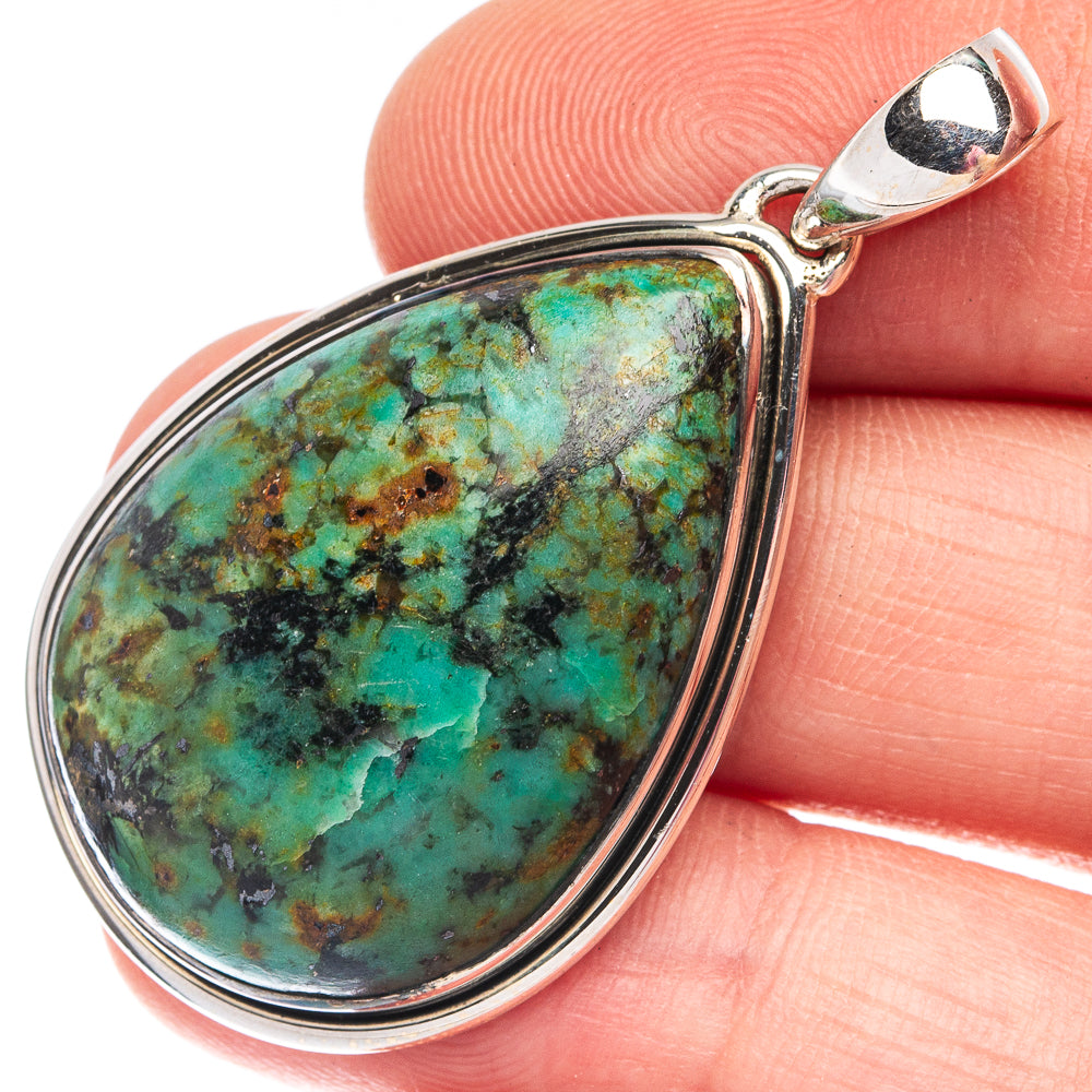 Chrysocolla 925 Sterling Silver Pendant 1 3/4" (925 Sterling Silver) P43628