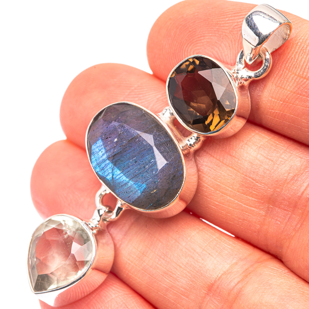 Labradorite, White Quartz, Smoky Quartz 925 Sterling Silver Pendant 2 1/8" (925 Sterling Silver) PD38660