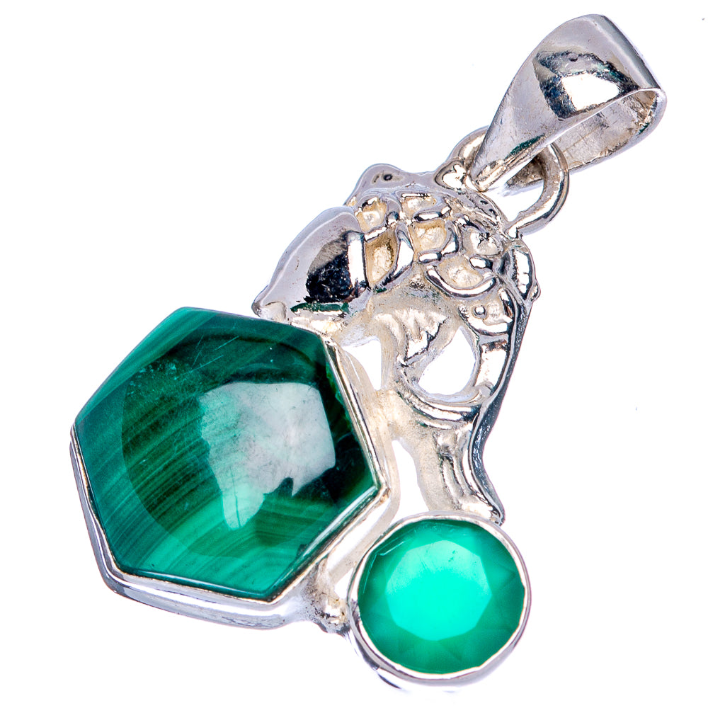 Malachite, Green Onyx Pendant 1 3/8" (925 Sterling Silver) P40161