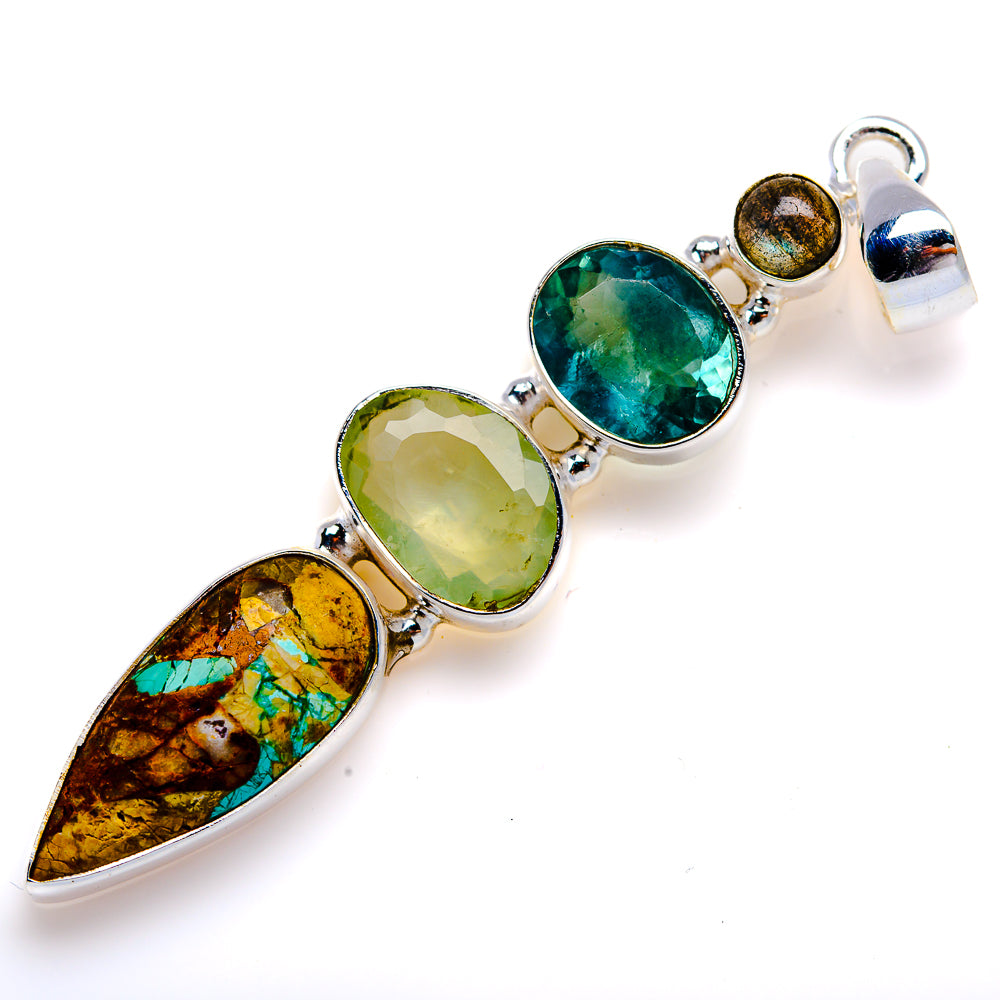 Blue Copper Composite Turquoise, Prehnite, Apatite, Labradorite Pendant 2 1/2" (925 Sterling Silver) PD38093