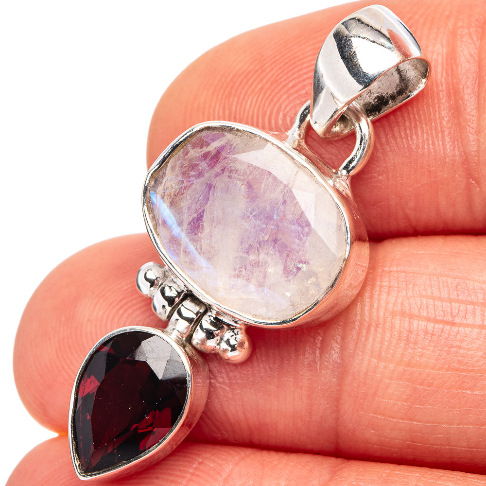 Faceted Rainbow Moonstone Pendant 1 3/8" (.925 Sterling Silver)