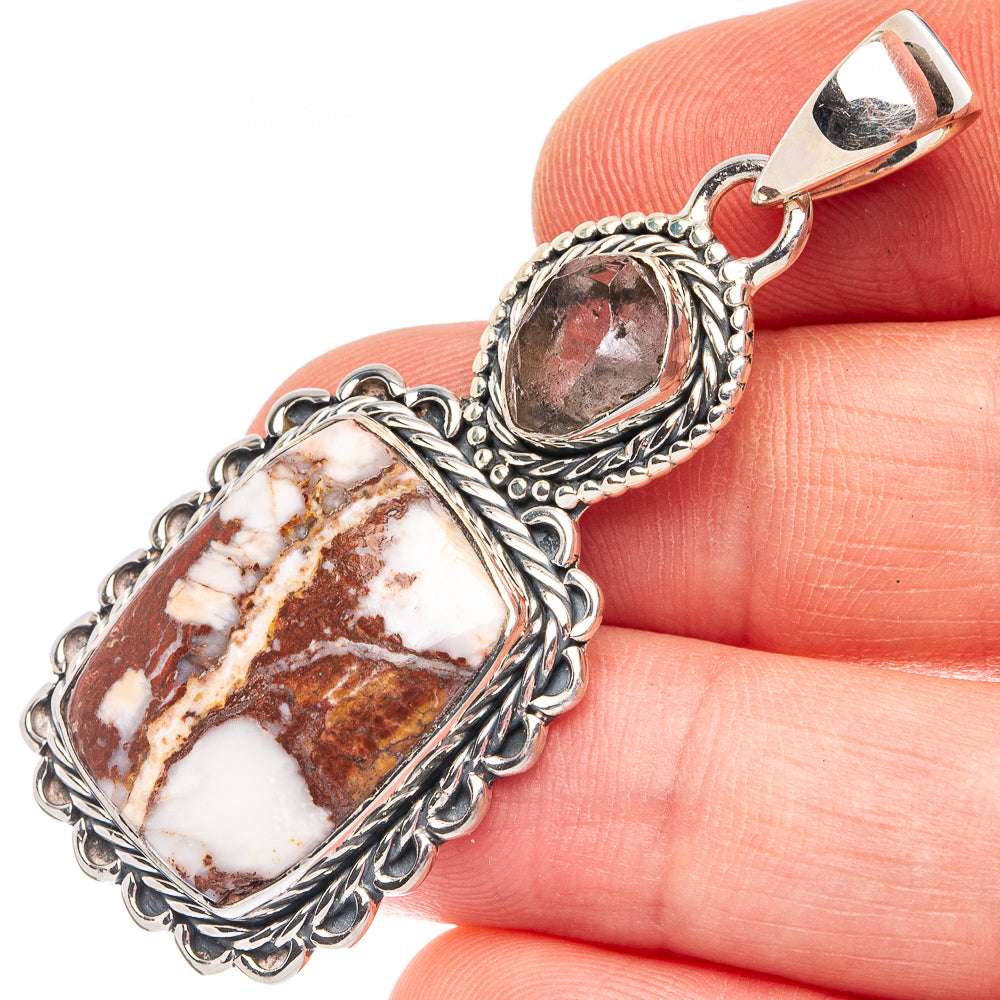 Wild Horse Jasper, Herkimer Diamond 925 Sterling Silver Pendant 2" (925 Sterling Silver) P43647