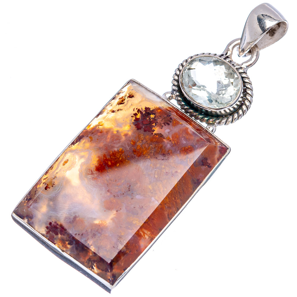 Premium Indonesian Plume Agate, Green Amethyst Pendant 2 1/8" (.925 Sterling Silver)