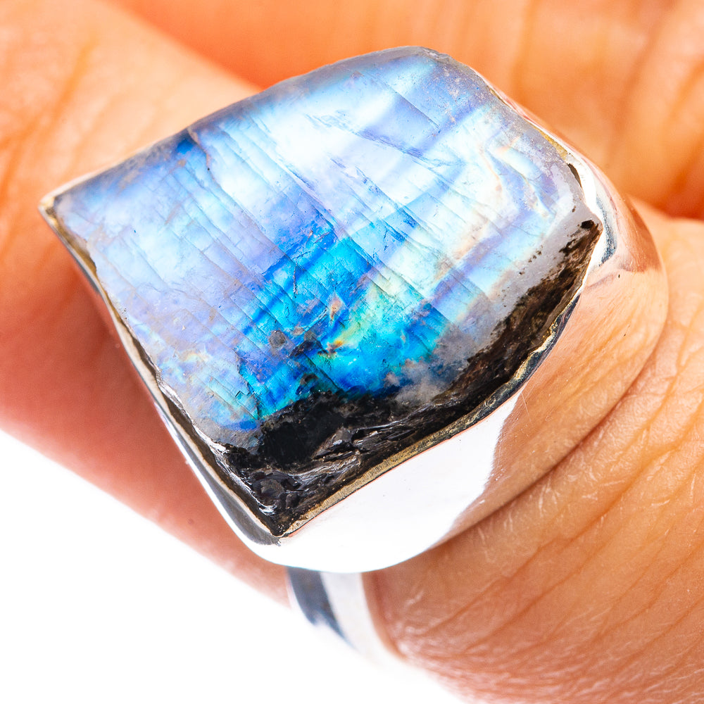 Rough Rainbow Moonstone Ring Size 6.5 (925 Sterling Silver) R142945