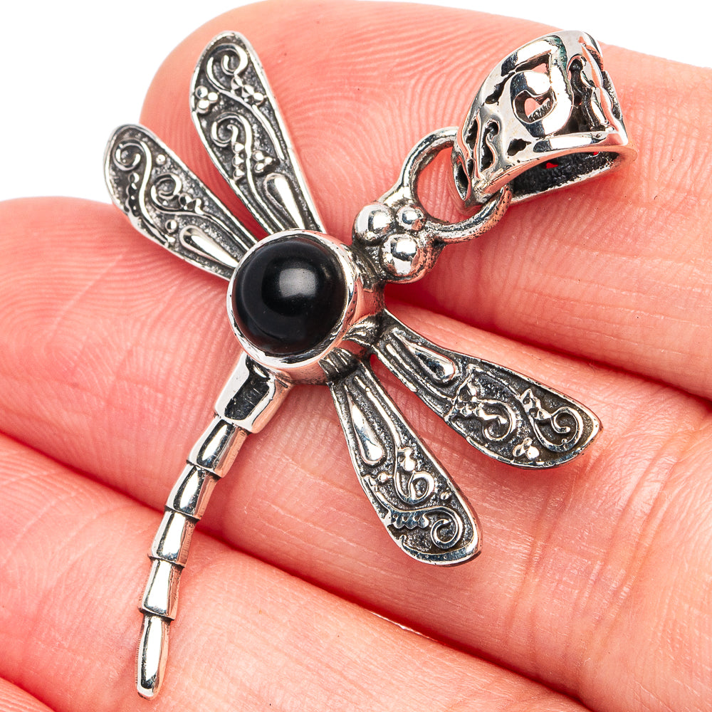 Black Onyx Dragonfly Pendant 1 5/8" (925 Sterling Silver) P45436