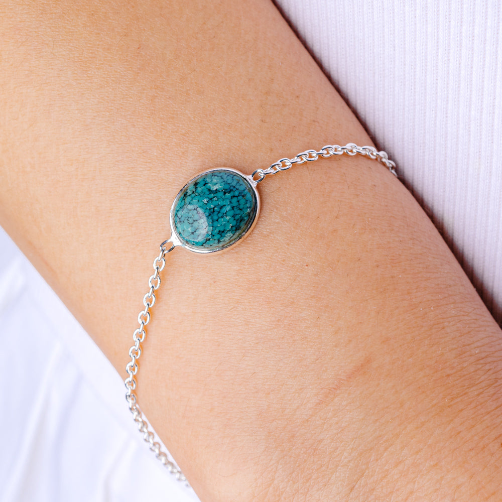 Hebei Spiderweb Turquoise Bracelet 7 1/8 to 8" (.925 Sterling Silver)
