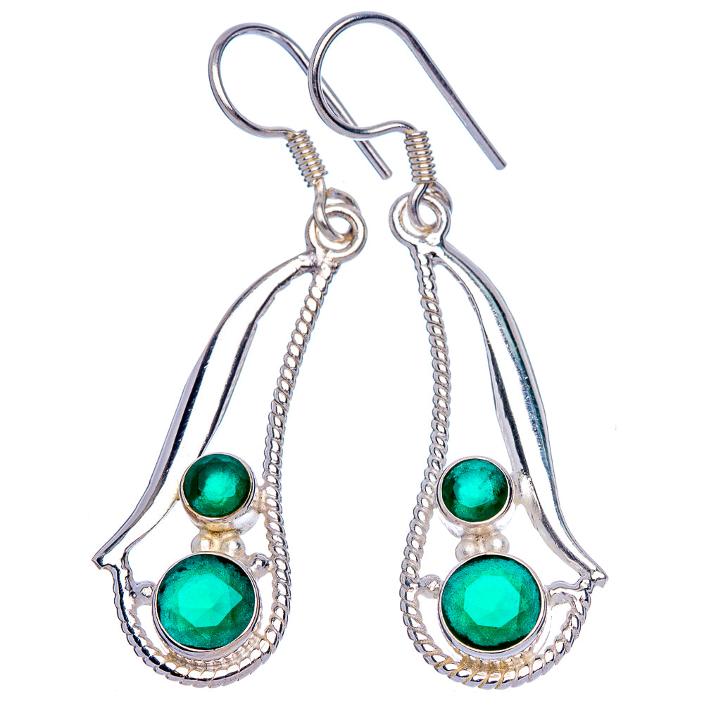Green Onyx Earrings 1 3/4" (925 Sterling Silver) E433258