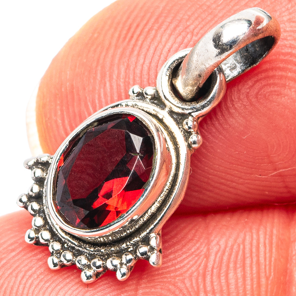 Garnet Dainty Pendant 7/8" (.925 Sterling Silver)