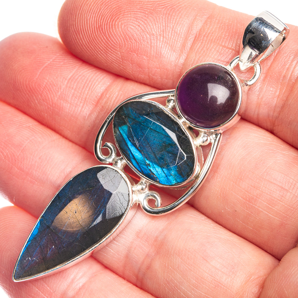 Labradorite, Amethyst 925 Sterling Silver Pendant 2 3/8"